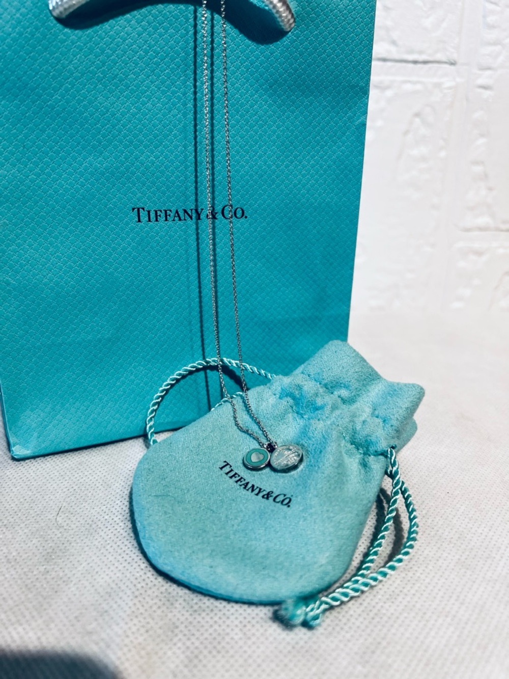 Return to Tiffany & Co. Enamel Duo Heart Pendant Necklace